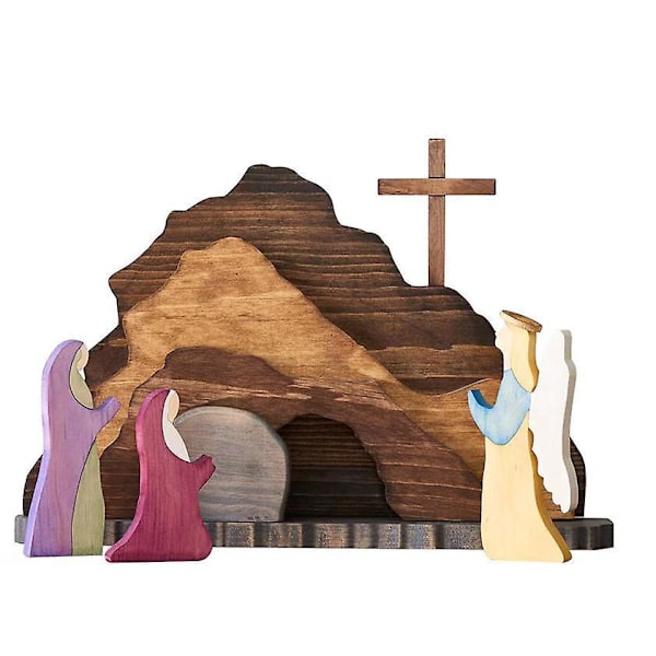 Påsk Uppståndelse Scen Set, Trä Påsk Scen Dekoration för Hemmakontor Bord, Kristna Jesus Födelsescen Dekorationer