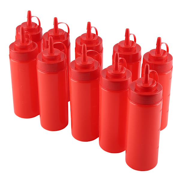 340 ml 10 stk / sæt plastik krydderidispenser til sauce, olie, fløde, eddike (rød)