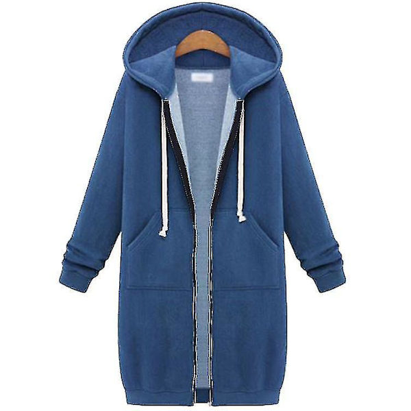 Mysig dragkedja upp fleece hoodie tunika: Dam casual sweatshirt jacka M blå
