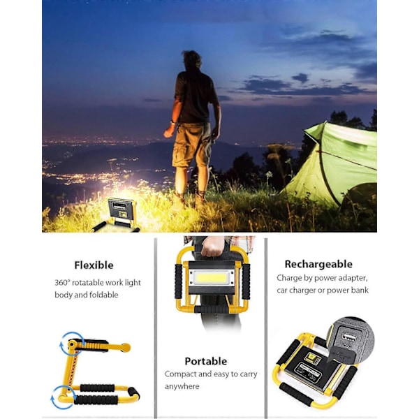 LED Genopladelig 80W, 51 LED Perler 6000 Lumen Udendørs LED Projektør, 4 Tilstande Vandtæt LED Projektør Byggeplads Til Strømafbrydelse, Te