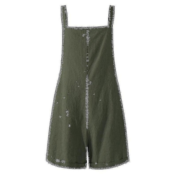 Ermeløs bomullslin-jumpsuit for kvinner, shorts, XXL, hvit