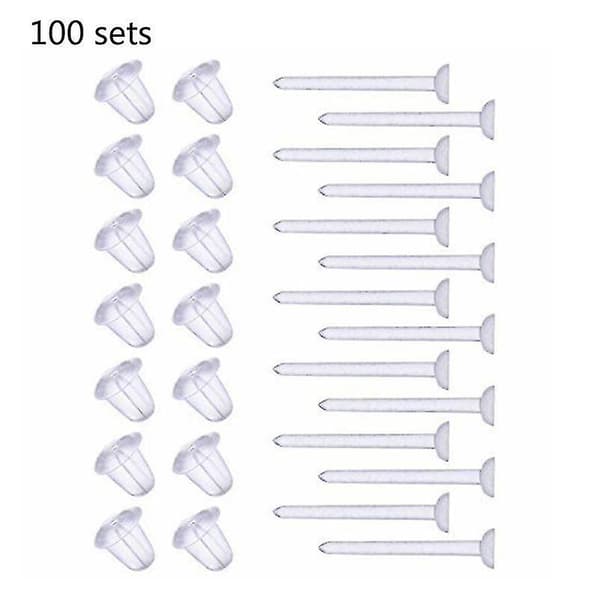 100 Set Plastic Earring Studs & Backs Hypoallergenic Clear Ear Studs