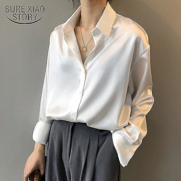 Høstlig Vintage Silke Sateng Knappelukke Bluse for Kvinner Khaki L