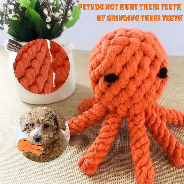 Orange Octopus Interactive Puppy Chew and Rope Dog Leksaker för tandrengöring