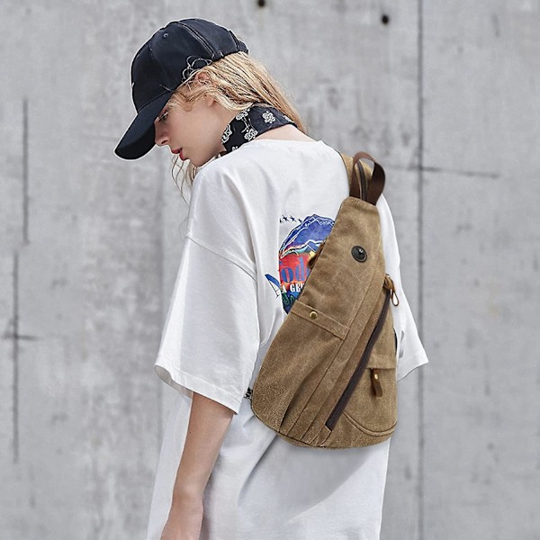 Retro crossbody brysttaske Canvas Sling-rygsæk til mænd og kvinder - ideel til forretning, universitet, skole, cykling, camping og rejser