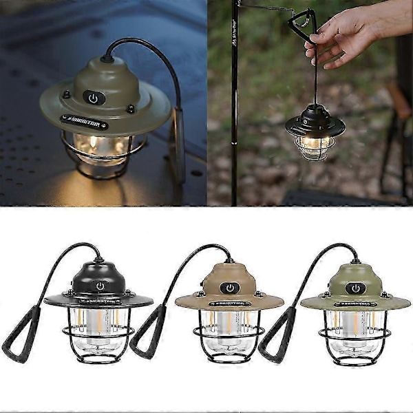 Bärbar Campinglampa USB Uppladdningsbar Krok Campinglykta Steglös Dimning Utomhus Vattentäta Tältlampor Nödlampa 12LED Blå