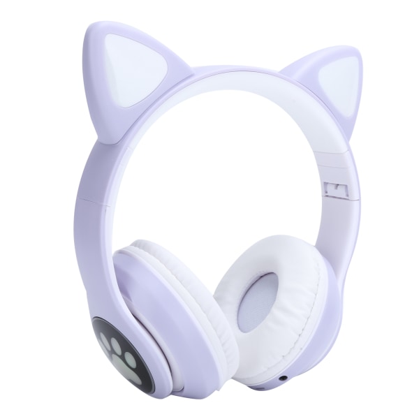 Bluetooth 5.0 hörlurar Cat Ear LED Light Trådlöst söta headset för unga människor Lila katttassmönster