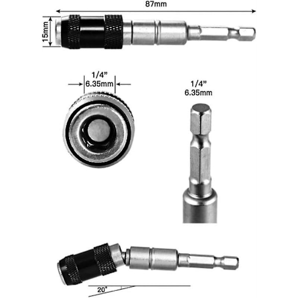 Magnetisk Skruetrækker Bit Holder 1/4\" Hex Skaft Hurtig Udskiftning Borebit Forlængersæt Hurtig Udskiftning Forlænger Chuck Adapter til Skruer, Møtrikker, Borebit