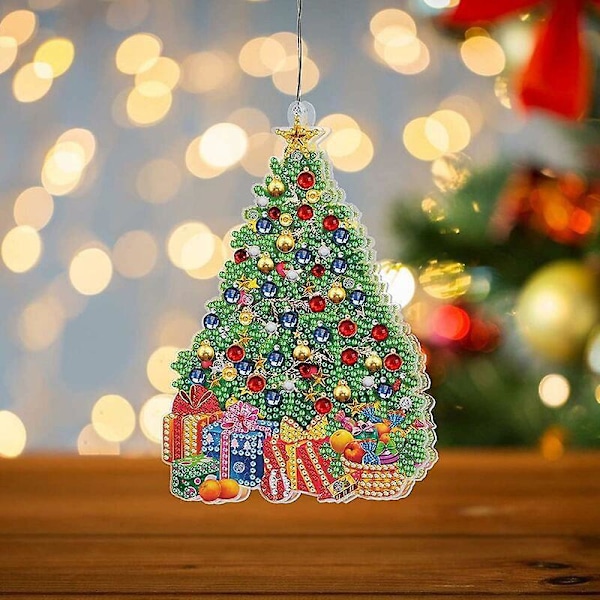 DIY Konstgjord Julgran med LED-lampor, Julgransprydnader Diamantmålning, Juldekorationslampor, Jultomte, Älg, Jul St