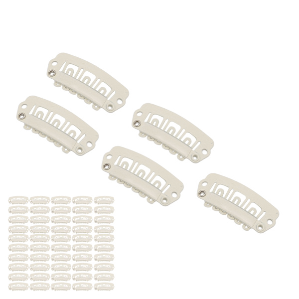50 st Peruk Snap Clip 6 tänder U-form Snap Clips med gummi för hårförlängning Beige