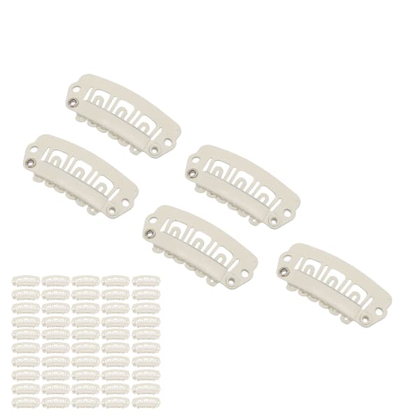 50 stk. Paryk Snap Clips 6 Tænder U Form Snap Clips med Gummi til Hår Extensions Beige