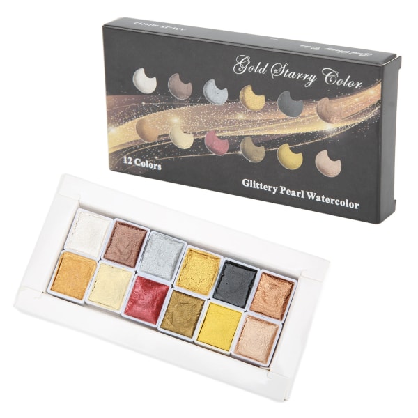 12st Akvarellfärg Metallic Färgsystem Highlight Dimming Watercolor Set för konstmålning manikyr