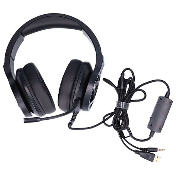 Gaming Headset Surround Sound Brusreducer Over Ear Hörlurar med Mikrofon och LED-ljus för PS4