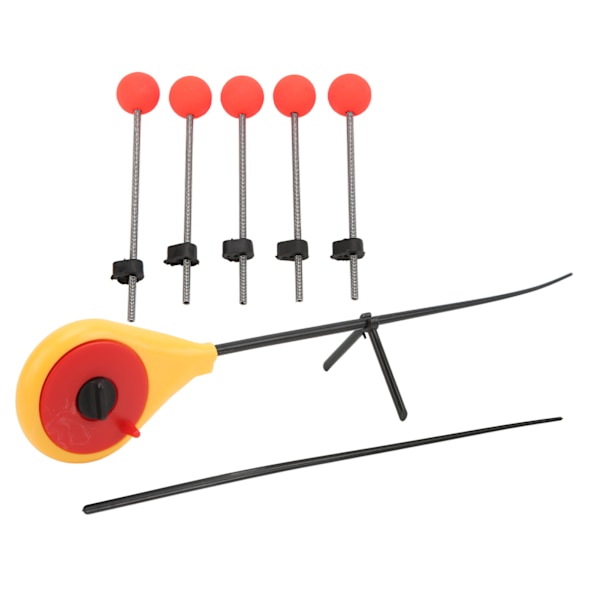 Bärbar vinter utomhus gul mini isfiskespö med 5PCS röd boll fjäder spö topp spetsL
