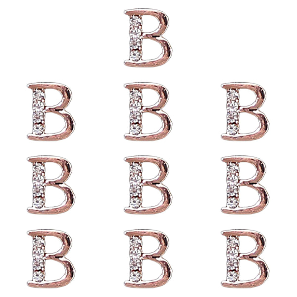 Gyllene 3D-bokstäver nagelkonst strass - Set med 26 bokstäver - DIY ihåliga glänsande legering nageldekoration - Perfekt för nagelsalonger (10 st) B