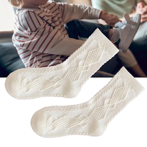 Barnstrumpor för flickor i bomull, bekväma, varma, retro, preppy, knästrumpor för vinter och höst, beige, M