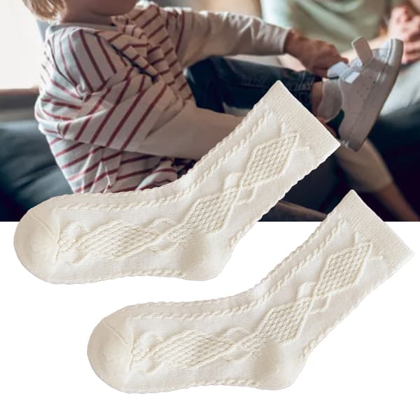 Barnstrumpor i bomull, bekväma, varma, retro preppy mid-calf strumpor för vinter höst, beige M