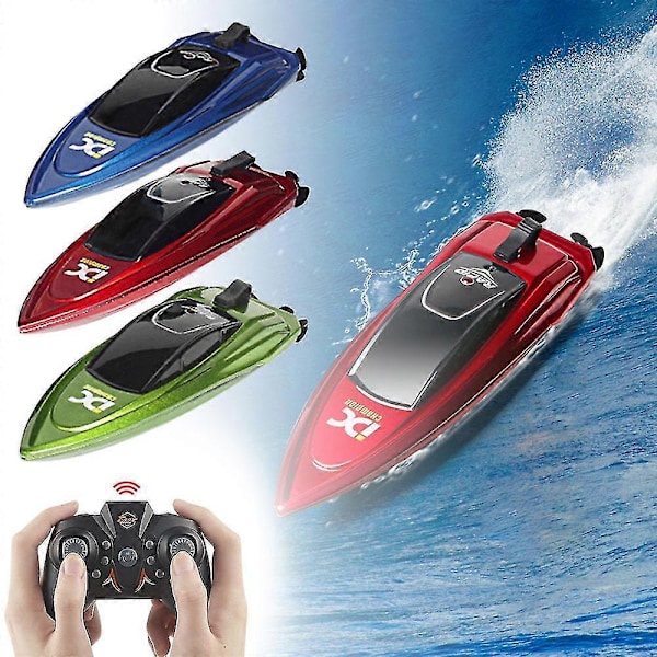 Mini Rc Båd 5km/t Radio Fjernstyret Højhastighedsskib Med Led Lys Palm Båd Sommer Vand Legetøj Pool Legetøj Modeller Gaver -GSL blå