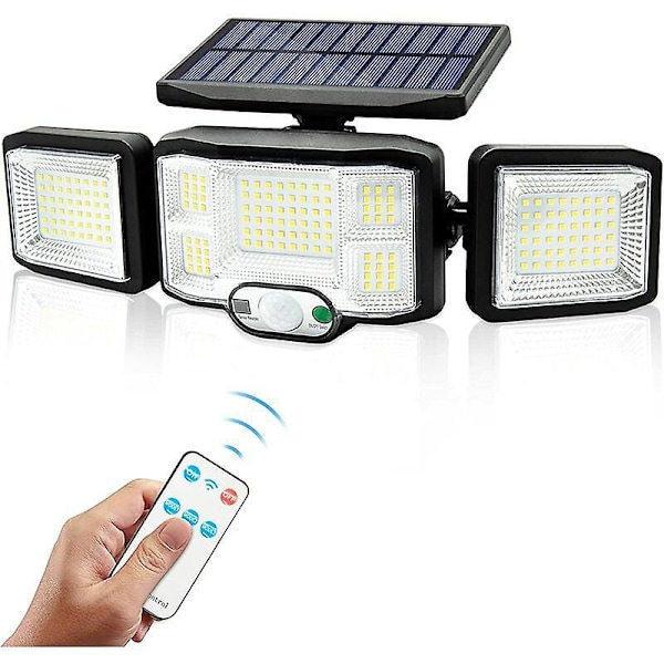Ulkovalaisin LED-valo 3 päätä 192 LEDiä Liiketunnistin Turvavalo Valaistus IP65 Vedenpitävä Aurinkovoimalla toimiva lamppu
