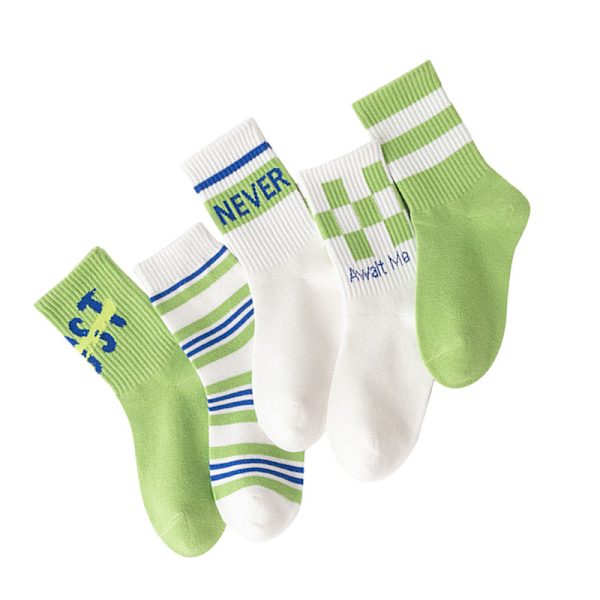 Barnstrumpor Mid Calf Mjuka Andas Förebygga Halk Kammad Bomull Barnstrumpor för Alla Säsonger 5 Par L (27‑31 Storlek)