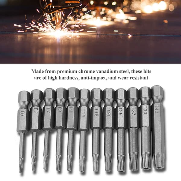 12 stk. Krom Vanadium Stål 1/4in Hex Shank T5-T40 Magnetiske Sikkerheds Stjerneskruetrækker Bits