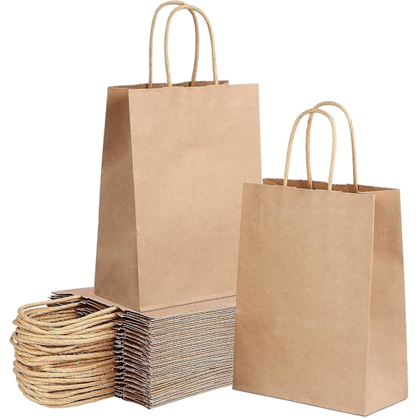 60 kpl Ruskea voimapaperikassi kahvalla, voimapaperikassit syntymäpäiville, häihin, kiitospäivään, joulujuhliin, Brun 21*11*27CM