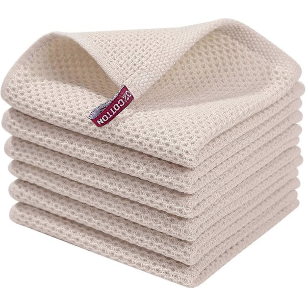 Keittiöpyyhkeet 100 % puhdasta puuvillaa, 6 kpl, 30 x 30 cm, erittäin imukykyiset superpehmeät käsipyyhkeet, vohvelikuvioiset tiskirätit keittiön tiskaamiseen, Quic