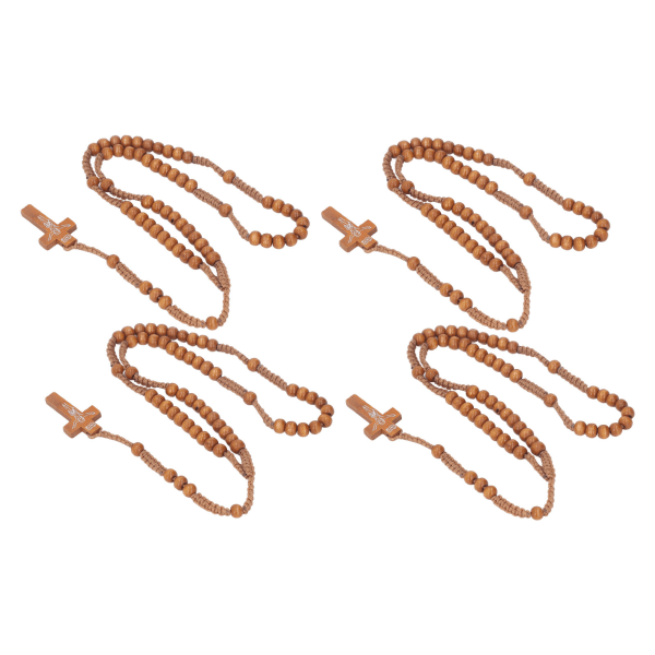 10 st trä Rosenkrans Jesus Imprint Katolsk Unisex stil Naturlig träpärla Kors Rosenkrans Halsband Smycken för män Kvinnor Ljusbrun