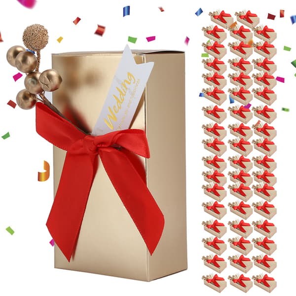 50 st Bröllopsgåvor Godis Souvenirer Present Papperspresentförpackning för Bröllop med Rosett Röd