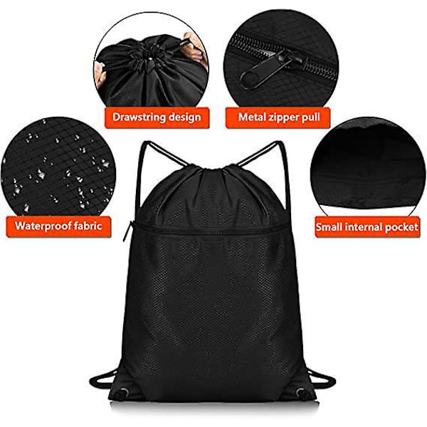 Snøring Ryggsekk Unisex Sportsbag Vanntett Gymbag Strandveske Svømmebag Nylon Gymsekk Med Glidelåslommer For Skole Sport Strand Yoga Reise St