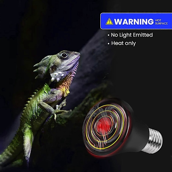 E27 Varmepære 75W Keramisk Varme Lampe til Kæledyr 220-240V Infrarød Varmelampe E27 Reptilpære Akvarium, Pærer til Kæledyrshabitat (2 stk)