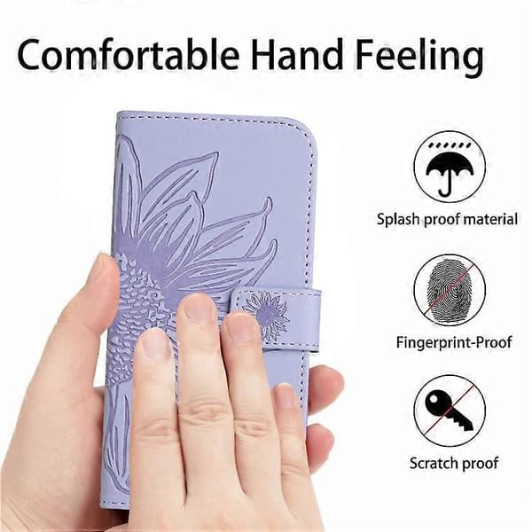 Compatible with Samsung Galaxy A17 Case Sunflower Pattern Leather Wallet Case with Wrist Strap LightPurple
