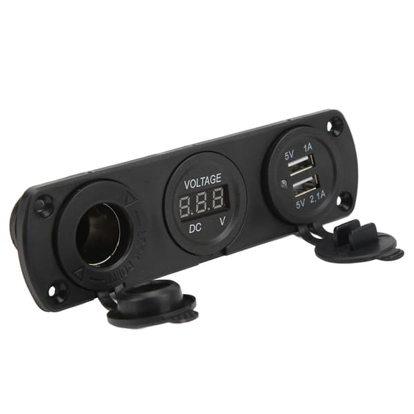 3-i-1 laderkontaktpanel Dobbel USB-uttakspanel Sigarettennerkontakt LED digitalt voltmeter for lastebil marine bobil