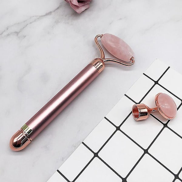 Elektrisk Jade Roller och Ansiktsmassager, Rosékvarts - 2-i-1 Skönhetsverktyg