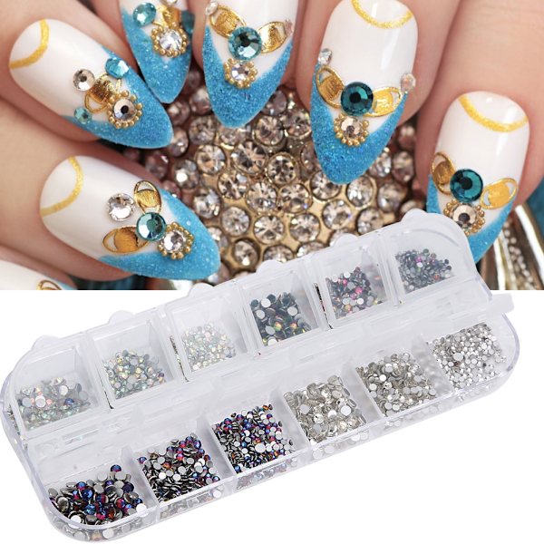 12 rutnät nagelkonst strass DIY nageldekoration smink glitterpärlor manikyrverktyg 4#
