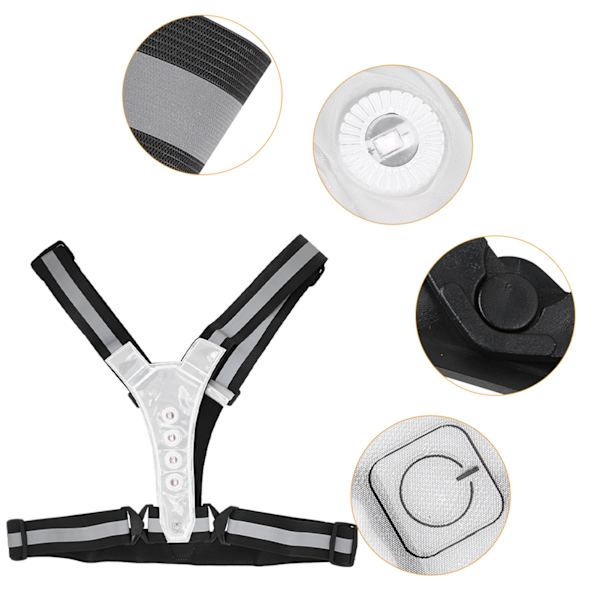 Elastisk LED justerbar synlighet Reflekterande väst Gear Stripes för utomhus nattsport Säkerhet svart vit