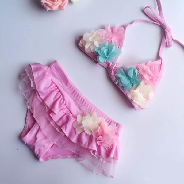 Barn Badkläder Småbarn Flickor Badkläder Baddräkt 2 Delar Baby Bikini Blommor Sommar Strandkläder Blomma L 20‑25kg