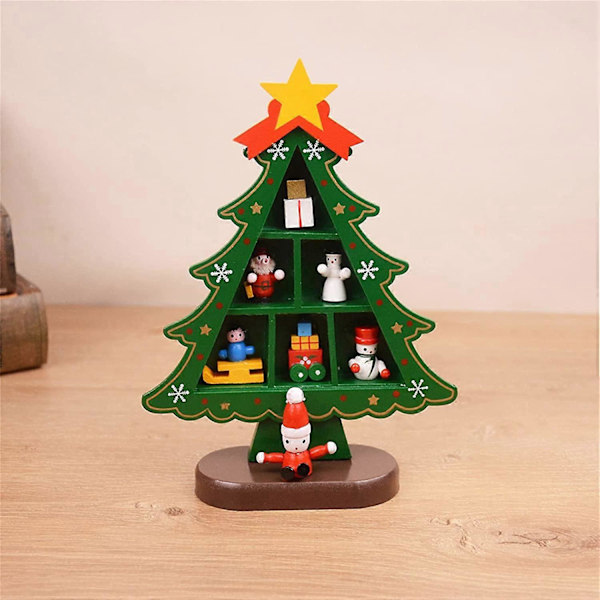 Mini Julgransprydnader i Trä, Julgran i Trä för Bord, Mini Julgran, Julgransprydnader DIY med Små Dekorationer (Grön,