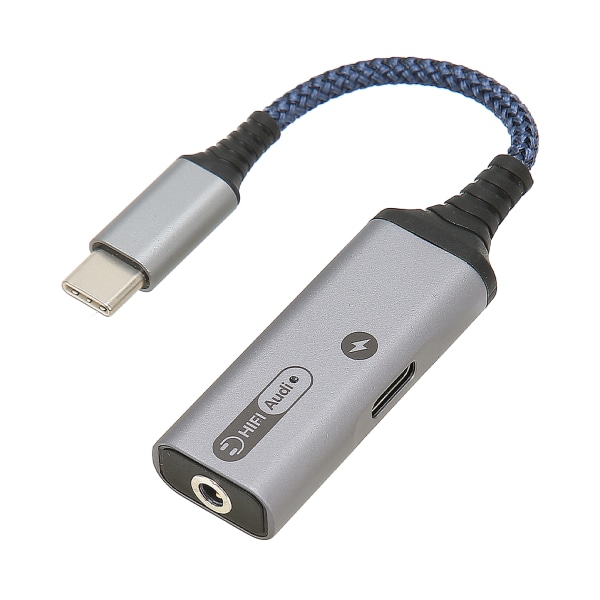 USB-C til 3,5 mm hodetelefon og laderadapter 2 i 1 Type C til Aux lydkontakt og PD 60W hurtiglading splitterkabel