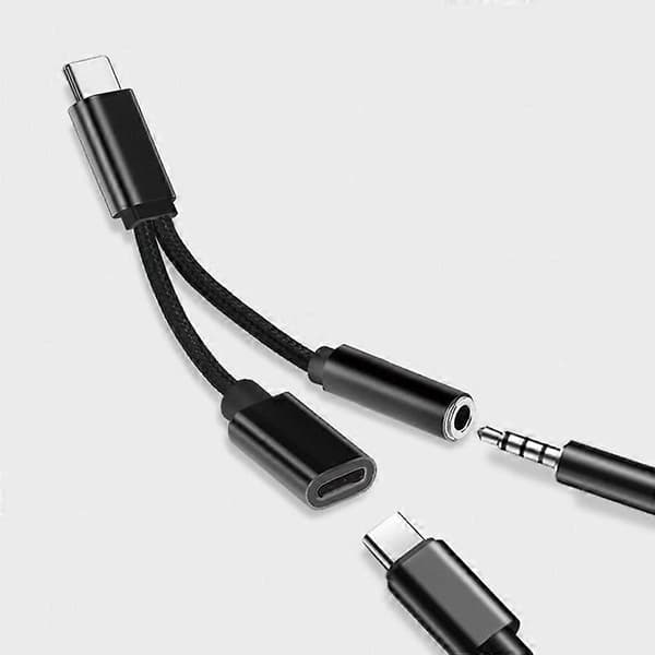 Adapter USB C til 3,5 mm AUX-stik Aluminiumlegering Lydhovedtelefonkabel til musik JIKAIX Black