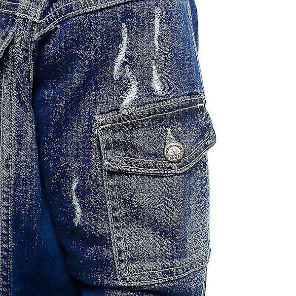 Trendy Herre Lang Ripped Denim Jakke for Vår og Høst XL MØRK BLÅ
