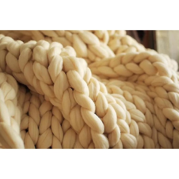 Tyk Merino Uld Tæppe - Boho Hjemmeindretning - 100x100cm Beige