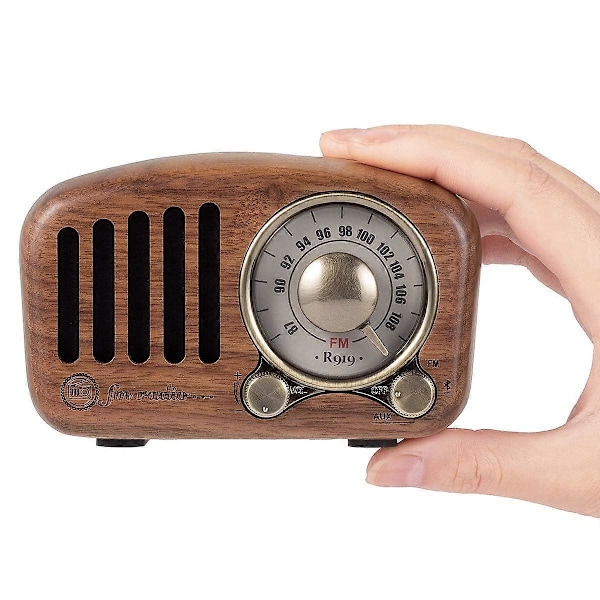 Bärbara Små Radioapparater, Trä FM Radio Retro Bluetooth Högtalare, Transistorradio Uppladdningsbar med SD MP3, stöder AUX Funktion, 270 Stor Kompass Tunin