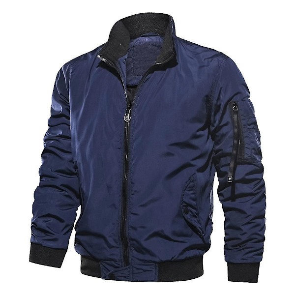 Solid Blå Bomberjakke til Mænd, Tyk og Varmt Casual Style (Størrelse 2XL)