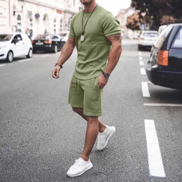 Herrsommar Kortärmad Sportkläder Set - Khaki