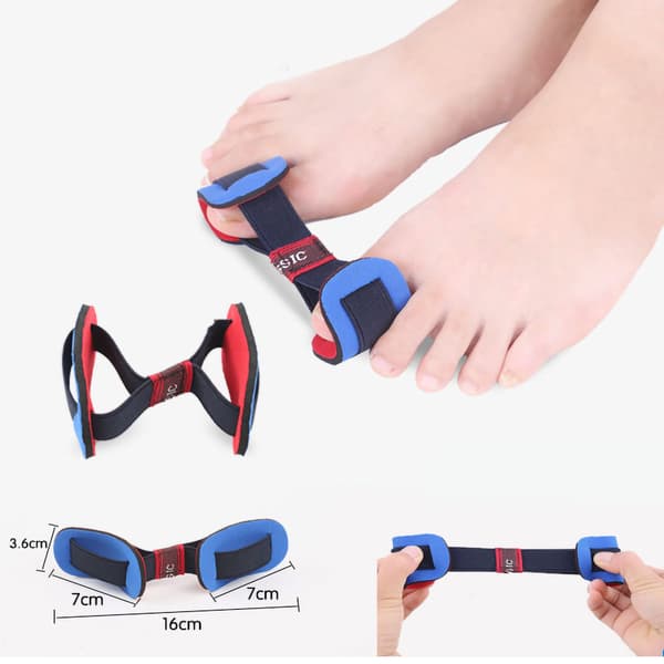 Hallux Valgus Korrektionsrem Blød Elastisk Knystglatter Storetåstrækker til Mænd Kvinder Blå