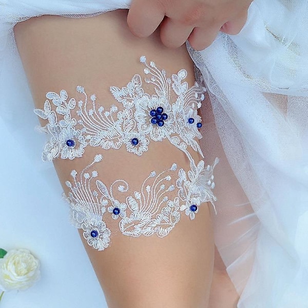 Brudeblonder Strømpebåndsett Blomst Design Komfortabel Stretch Strømpebånd for Kvinner og Jenter