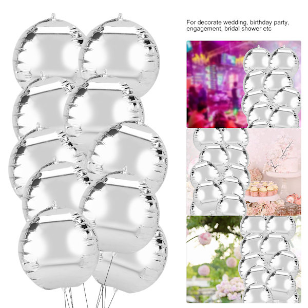 4D pyöreä pallomainen alumiinifoliopallo syntymäpäiväjuhliin ja hääkoristeluun (20 kpl hopeaa)