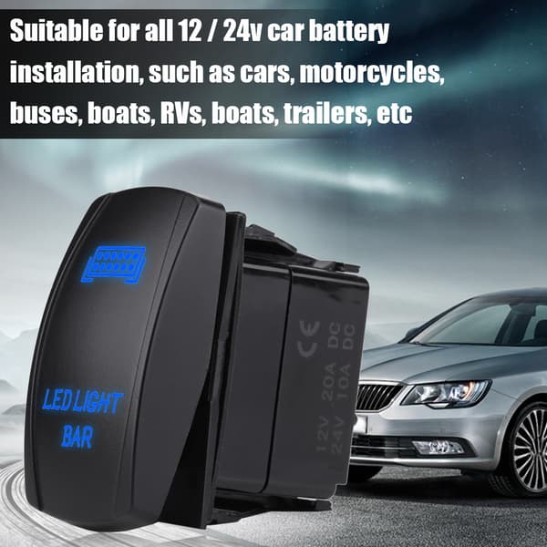 12V 24V Vanntett 5-pinners LED-lysbjelke vippebryter SPST På/Av for bil, båt, lastebil (blå)