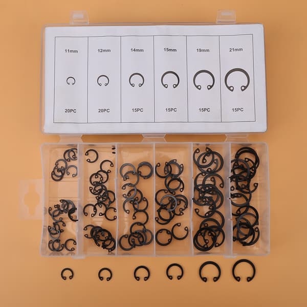100 st Snap Retaining Ring Circlip Sortimentset 11mm - 21mm 6 Storlekar med Låda